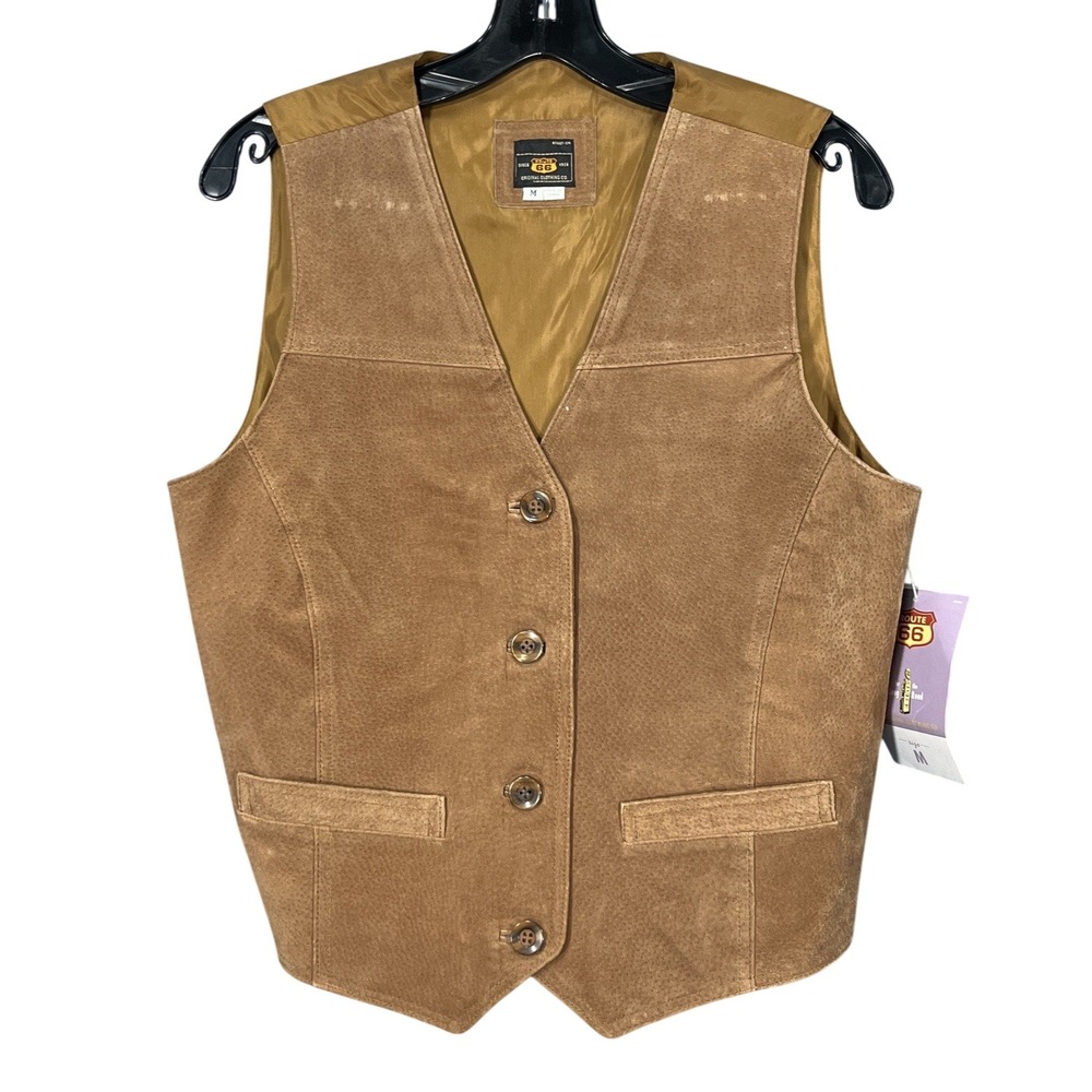 NWT VTG 90's ROUTE 66 K-Mart BROWN Suede Leather 2-PKT 4-Button WESTERN VEST M